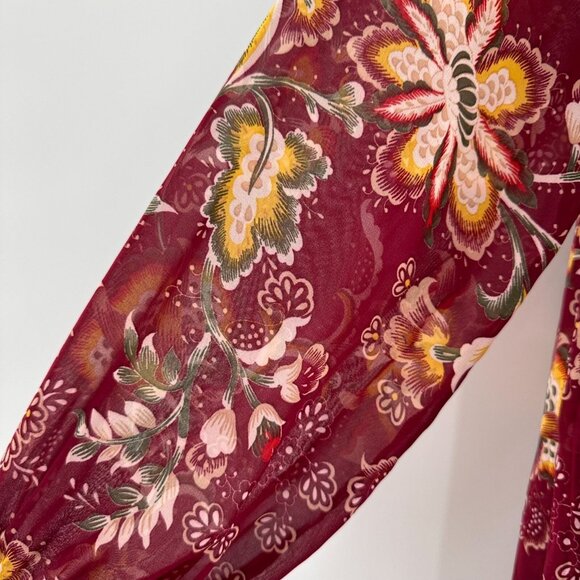 Time & Tru Floral Boho Dress M Multicolor Long Sleeve Peasant Pleated Babydoll b - Picture 6 of 12